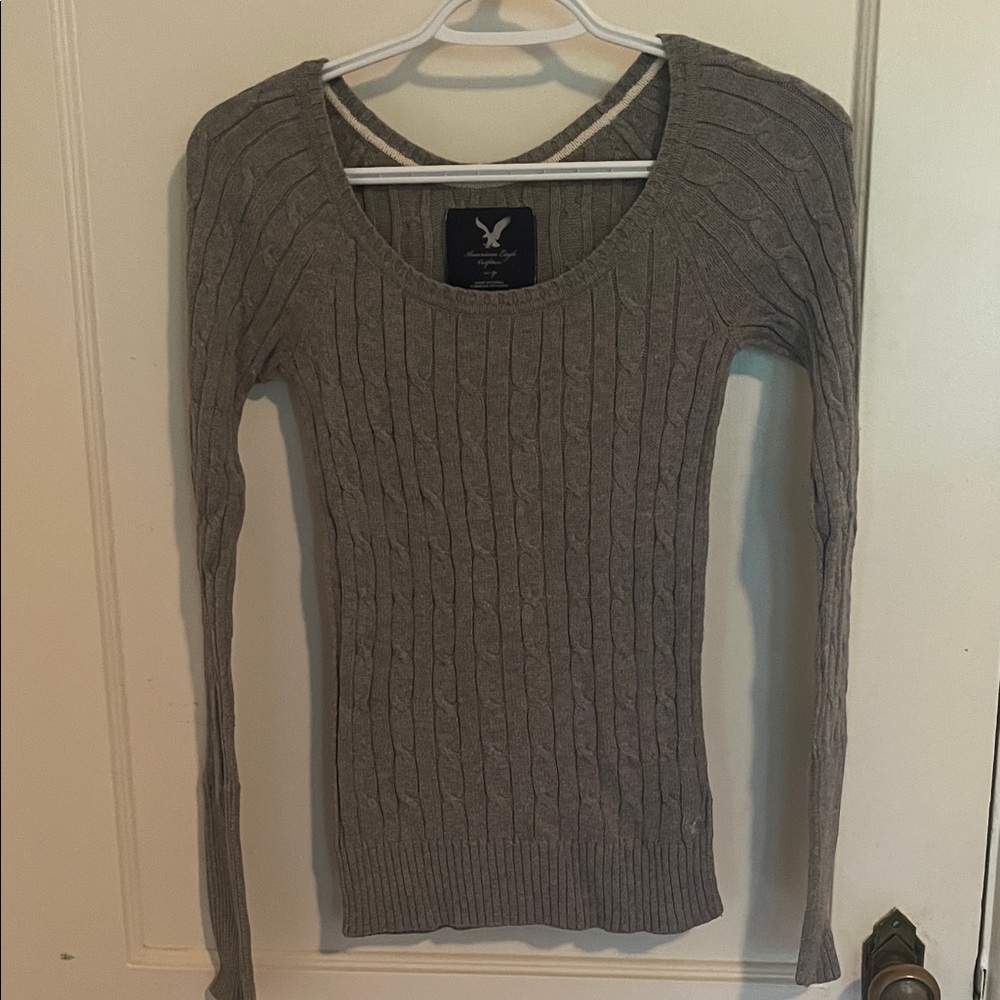 American Eagle Outfitters Taupe Cable Knit Sweater